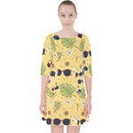 Seamless Pattern Of Sunglasses Tropical Leaves And Flowers Quarter Sleeve Pocket Dress