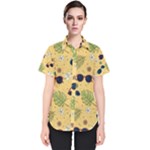 Seamless Pattern Of Sunglasses Tropical Leaves And Flowers Women s Short Sleeve Shirt