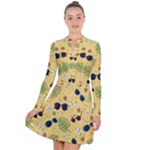 Seamless Pattern Of Sunglasses Tropical Leaves And Flowers Long Sleeve Panel Dress