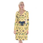 Seamless Pattern Of Sunglasses Tropical Leaves And Flowers Long Sleeve Velvet Front Wrap Dress