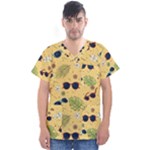 Seamless Pattern Of Sunglasses Tropical Leaves And Flowers Men s V-Neck Scrub Top