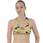 Seamless Pattern Of Sunglasses Tropical Leaves And Flowers Criss Cross Racerback Sports Bra