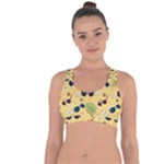 Seamless Pattern Of Sunglasses Tropical Leaves And Flowers Cross String Back Sports Bra