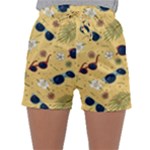 Seamless Pattern Of Sunglasses Tropical Leaves And Flowers Sleepwear Shorts