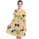 Seamless Pattern Of Sunglasses Tropical Leaves And Flowers Quarter Sleeve Waist Band Dress