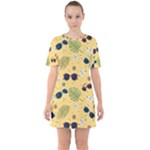 Seamless Pattern Of Sunglasses Tropical Leaves And Flowers Sixties Short Sleeve Mini Dress