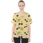 Seamless Pattern Of Sunglasses Tropical Leaves And Flowers V-Neck Dolman Drape Top