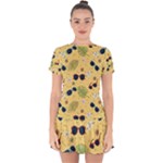 Seamless Pattern Of Sunglasses Tropical Leaves And Flowers Drop Hem Mini Chiffon Dress