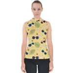 Seamless Pattern Of Sunglasses Tropical Leaves And Flowers Mock Neck Shell Top