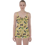 Seamless Pattern Of Sunglasses Tropical Leaves And Flowers Tie Front Two Piece Tankini