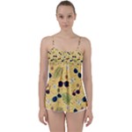 Seamless Pattern Of Sunglasses Tropical Leaves And Flowers Babydoll Tankini Top