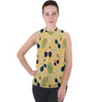 Seamless Pattern Of Sunglasses Tropical Leaves And Flowers Mock Neck Chiffon Sleeveless Top