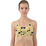 Seamless Pattern Of Sunglasses Tropical Leaves And Flowers Back Web Sports Bra
