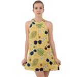 Seamless Pattern Of Sunglasses Tropical Leaves And Flowers Halter Tie Back Chiffon Dress