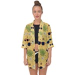 Seamless Pattern Of Sunglasses Tropical Leaves And Flowers Open Front Chiffon Kimono