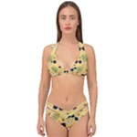 Seamless Pattern Of Sunglasses Tropical Leaves And Flowers Double Strap Halter Bikini Set
