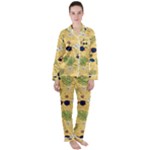 Seamless Pattern Of Sunglasses Tropical Leaves And Flowers Women s Long Sleeve Satin Pajamas Set	