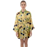 Seamless Pattern Of Sunglasses Tropical Leaves And Flowers Long Sleeve Satin Kimono