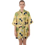 Seamless Pattern Of Sunglasses Tropical Leaves And Flowers Half Sleeve Satin Kimono 