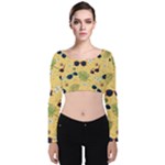 Seamless Pattern Of Sunglasses Tropical Leaves And Flowers Velvet Long Sleeve Crop Top
