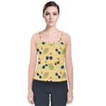 Seamless Pattern Of Sunglasses Tropical Leaves And Flowers Velvet Spaghetti Strap Top