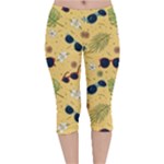 Seamless Pattern Of Sunglasses Tropical Leaves And Flowers Velvet Capri Leggings 
