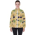 Seamless Pattern Of Sunglasses Tropical Leaves And Flowers Women s High Neck Windbreaker