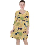 Seamless Pattern Of Sunglasses Tropical Leaves And Flowers Quarter Sleeve Ruffle Waist Dress
