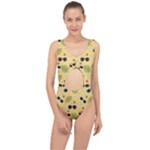 Seamless Pattern Of Sunglasses Tropical Leaves And Flowers Center Cut Out Swimsuit