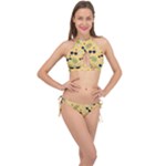 Seamless Pattern Of Sunglasses Tropical Leaves And Flowers Cross Front Halter Bikini Set