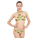 Seamless Pattern Of Sunglasses Tropical Leaves And Flowers High Neck Bikini Set