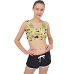 Seamless Pattern Of Sunglasses Tropical Leaves And Flowers V-Back Sports Bra
