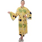 Seamless Pattern Of Sunglasses Tropical Leaves And Flowers Maxi Velvet Kimono