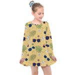 Seamless Pattern Of Sunglasses Tropical Leaves And Flowers Kids  Long Sleeve Dress
