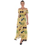Seamless Pattern Of Sunglasses Tropical Leaves And Flowers Off Shoulder Open Front Chiffon Dress