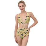 Seamless Pattern Of Sunglasses Tropical Leaves And Flowers Tied Up Two Piece Swimsuit