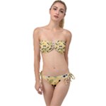 Seamless Pattern Of Sunglasses Tropical Leaves And Flowers Twist Bandeau Bikini Set