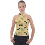 Seamless Pattern Of Sunglasses Tropical Leaves And Flowers Cross Neck Velour Top