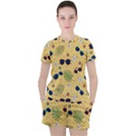 Seamless Pattern Of Sunglasses Tropical Leaves And Flowers Women s T-Shirt and Shorts Set