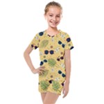 Seamless Pattern Of Sunglasses Tropical Leaves And Flowers Kids  Mesh T-Shirt and Shorts Set