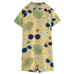 Seamless Pattern Of Sunglasses Tropical Leaves And Flowers Kids  Boyleg Half Suit Swimwear