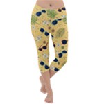 Seamless Pattern Of Sunglasses Tropical Leaves And Flowers Lightweight Velour Capri Yoga Leggings