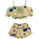 Seamless Pattern Of Sunglasses Tropical Leaves And Flowers Kids  Off Shoulder Skirt Bikini