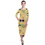 Seamless Pattern Of Sunglasses Tropical Leaves And Flowers Quarter Sleeve Midi Velour Bodycon Dress