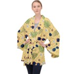 Seamless Pattern Of Sunglasses Tropical Leaves And Flowers Long Sleeve Velvet Kimono 