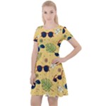 Seamless Pattern Of Sunglasses Tropical Leaves And Flowers Cap Sleeve Velour Dress 