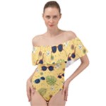 Seamless Pattern Of Sunglasses Tropical Leaves And Flowers Off Shoulder Velour Bodysuit 