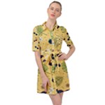 Seamless Pattern Of Sunglasses Tropical Leaves And Flowers Belted Shirt Dress