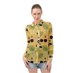 Seamless Pattern Of Sunglasses Tropical Leaves And Flowers Long Sleeve Chiffon Shirt