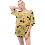 Seamless Pattern Of Sunglasses Tropical Leaves And Flowers Oversized Chiffon Top